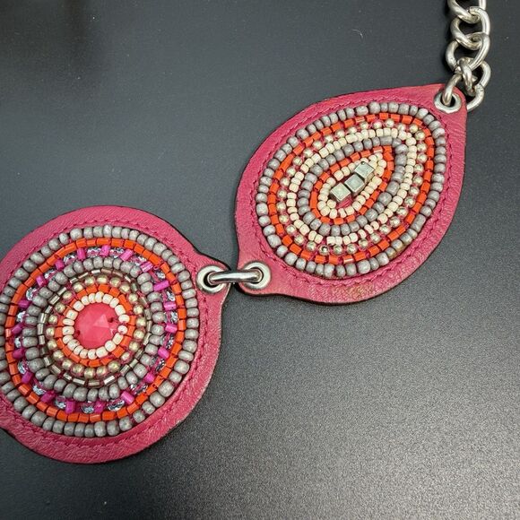 Vintage Chico\'s Beaded & Jeweled Chain Belt Pink Orange Gray Tibetan Style NWT